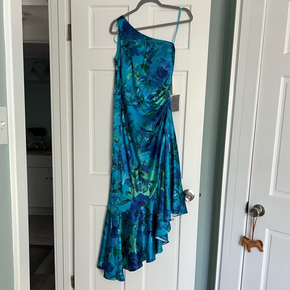 Eliza J Elegant Blue Floral Asymmetrical Dress
